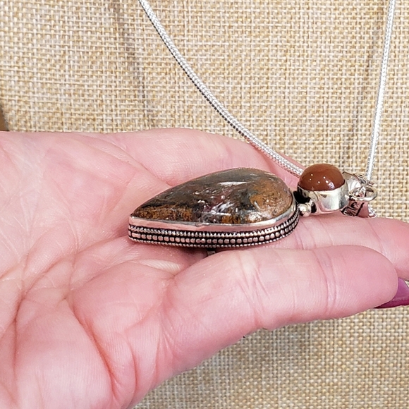 Jasper necklace, 925 silver jasper carnelian 925 silver pendant long necklace - Picture 10 of 13